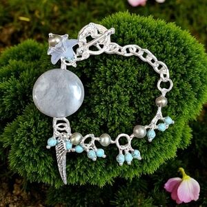 Freshwater pearl and turquoise with jasper disk beaded bracelet